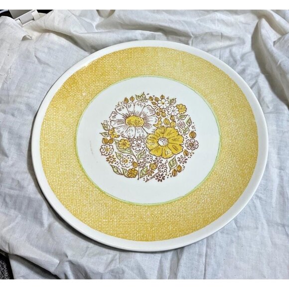 Vintage Yellow Floral Serving Platter 12.5" USA MCM Nosegay Taylor Ironstone - Picture 1 of 7